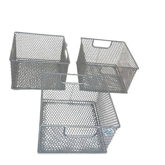Container Store Wire Mesh Storage Boxes Cubes SET OF 3 NEW - Picture 6 of 6